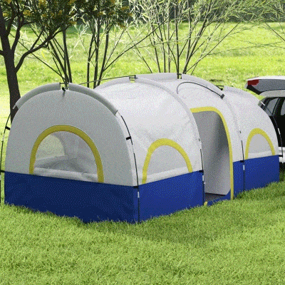 Outsunny Tenda de Campismo Familiar Tipo Túnel para 4-6 Pessoas Impermeável 3.000 mm Dobrável 435x251x195 cm Azul e Cinzento