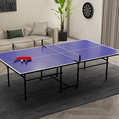 SPORTNOW Tischtennisplatte, klappbar, mobil, 2 Schläger, 3 Bälle, Metallrahmen, 274x152,5x76 cm, Blau