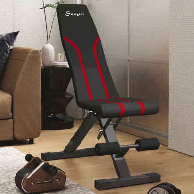 SPORTNOW Klappbare Workout-Bank, 6-stufige Rückenlehne, 4-stufiger Sitz, Metall, gepolstert, Schwarz