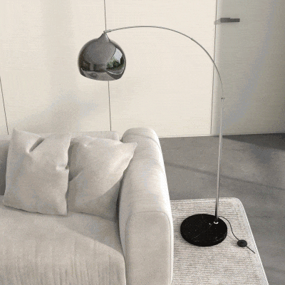 HOMCOM Łukowa lampa stojąca, regulowana, z przełącznikiem nożnym, podstawa imitującą marmur, 170-180cm, Srebrny/Czarny