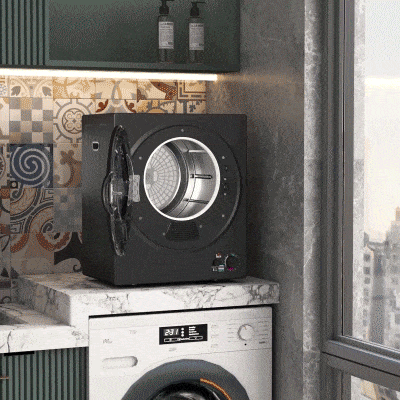 HOMCOM Secadora eléctrica portátil 850W, capacidad 33L 4 modos de funcionamiento, acero inoxidable, 49 x 40,5 x 60 cm, negro