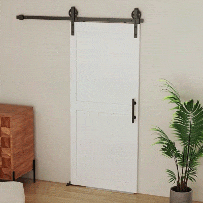 HOMCOM Porta de Correr Celeiro com Ferragens Porta Corredera de Interior com Puxador Rolo e Guia de Chão 91,5x213,4 cm Branco