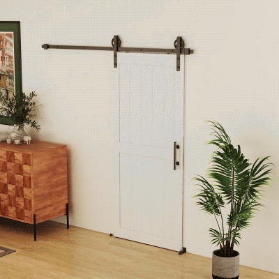 HOMCOM Ușă Glisantă de Interior 81.3x213.4cm, Șină din Oțel, Mâner Îmbunătățit, Role, Ușă de Interior în Stil Industrial, din MDF și Lemn de Pin, Impermeabilă, pentru Bucătărie, Baie, Living