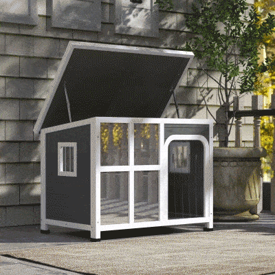 PawHut Casetta per Cani con Ingresso a Tenda Grigio Chiaro