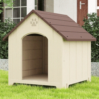 PawHut Hundehütte wetterfestes Hundehaus 88 x 79 x 89 cm Erhöhte Hundehöhle mit aufklappbarem Asphaltdach, Bodenankern