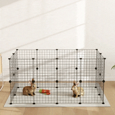 PawHut Recinto de Metal para Pequenos Animais de Estimação com 12 Painéis Desmontável DIY 106x73x36 cm Preto