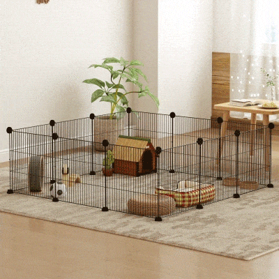 PawHut Käfig Laufstall für Haustiere abgerundete Kanten Stahlgitter 140 x 70 x 35 cm Schwarz