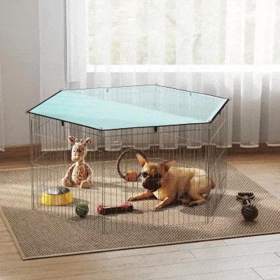 PawHut Recinto per Cani Interno Esterno in Metallo con Copertura