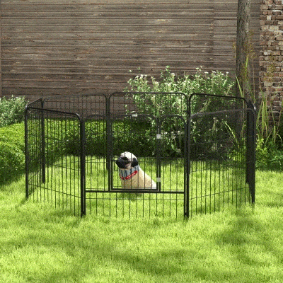 PawHut puppy-uitloop buitenverblijf box voor huisdieren box hondenverblijf aanpasbare vorm met deur metaal 79 x 79 cm zwart