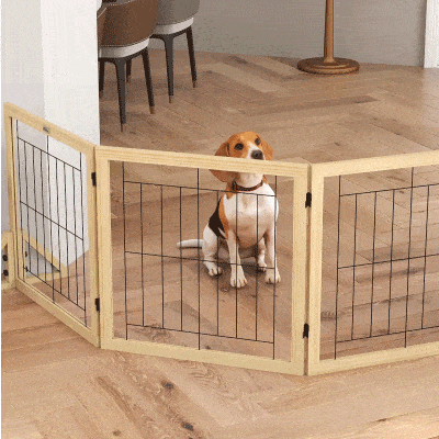 PawHut Valla para Mascotas Plegable de 3 Paneles con Plegado Bidireccional y Patas de Apoyo Triangulares 210x44x70 cm Natural