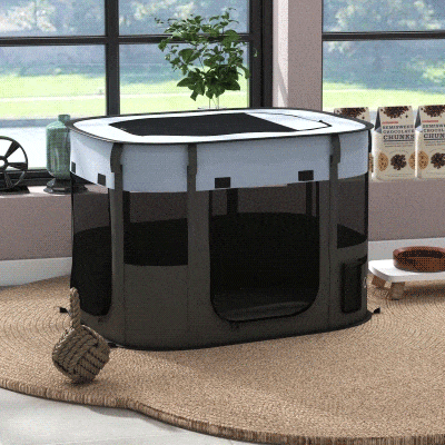 PawHut Parque para Perros y Gatos, Corralito Plegable Portátil para Cachorros Conejos y Cobayas Tela Oxford 84x64x53 cm Gris