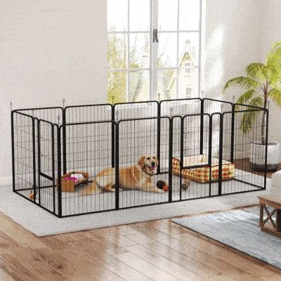 PawHut Parque para Cães de 12 Painéis 68x100 cm Parque Dobrável para Cães Médios com Portas Fecho e Estacas Preto