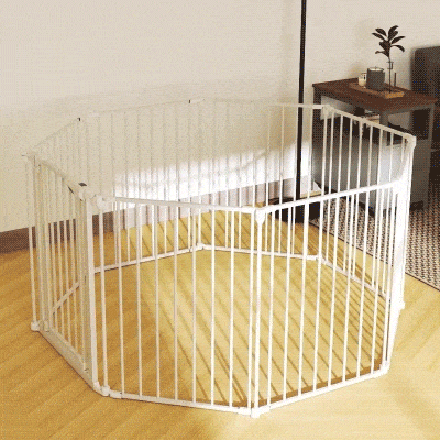 PawHut Hek voor huisdieren, 8-panelen barrière met deur, inklapbaar, voor kleine & middelgrote honden, kunststof, koolstofstaal, wit