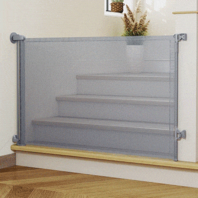 PawHut Retractable Dog Gate Mesh for Stairs Doorways Black
