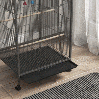 PawHut Bird Cage with Rolling Stand for Small Birds - Grey