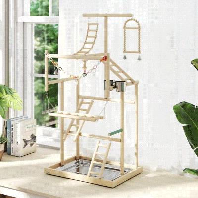 PawHut Wooden Bird Playground 95cm Ladders Tray Natural