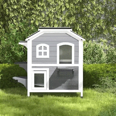 PawHut Casa para Gatos em Madeira 2-Etagen resistente ao inverno impermeável Abrigo para Gatos com telhado de asfalto tampa dobrável escada caverna para gatos Outdoor abrigo para jardim varanda 99,5 x 76 x 91 cm Cinza