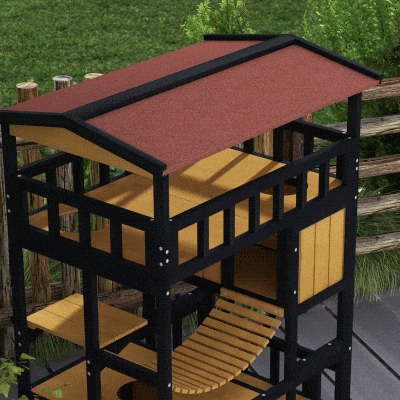 PawHut Casa para Gatos de Madeira 84x60x116 cm Abrigo para Gatos de 4 Níveis para Exterior com Ponte Suspensa Varanda Natural