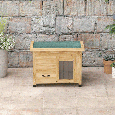 Pawhut Casa para Gatos Abrigo Exterior Elevado em Madeira com Telhado de Asfalto Janela 57x45x43 cm Amarelo