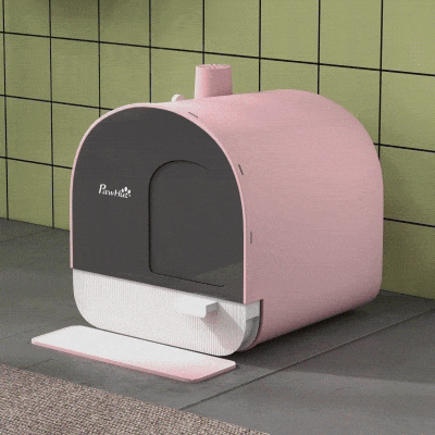 PawHut Caixa de Areia para Gatos com Porta Dianteira Bandeja Removível Pá Tapete e Filtro 43x44x47 cm Rosa