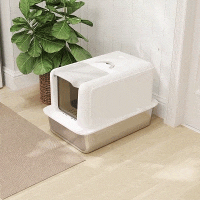 Pawhut Caixa de Areia para Gatos Bandeja em Aço Inoxidável Filtro Pá para Gatos Até 6 Kg 40,5x60,5x41,5 cm Branco Prateado