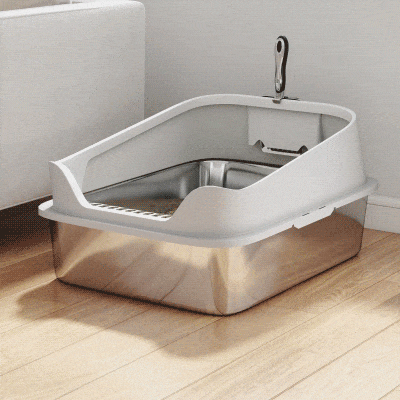 PawHut Caixa de Areia XL para Gatos em Aço Inoxidável com Bordas Altas Pá Fácil de Limpar Antifugas 60,2x40,2x29,7 cm Cinzento