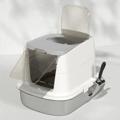PawHut Katzentoilette Edelstahl, geschlossene Katzentoilette mit Schaufel, Geruchsbeutel, Einstieg Ausgang