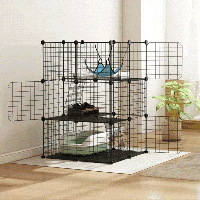 PawHut 3-Tier Cat Cage with Doors & Hammock Black 105cm
