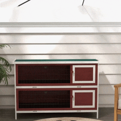 PawHut Rabbit Hutch Outdoor 2-Tier Guinea Pig Cage Bunny House Cage with No-Leak Trays for Indoor and Outdoor 136 x 50 x 93cm