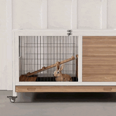 PawHut Jaula de Conejos Conejera para Mascotas Pequeñas con Techo Abrible y Bandeja Extraíble 90x53x59 cm Marrón