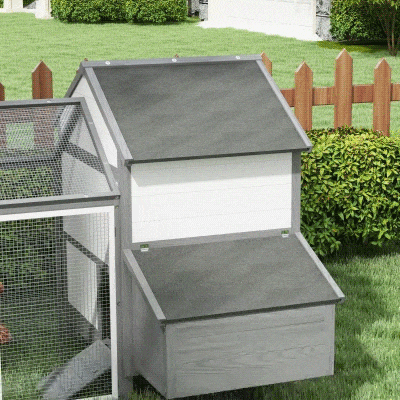 Pawhut Galinheiro de Madeira com 2 Cercados Moduláveis 1 Ninho e Bandeja  247x125x113,5 cm Cinza