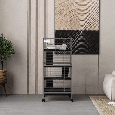 PawHut Gaiola para Roedores 52x52x113,5 cm Gaiola para Furões com Rodas 2 Portas 3 Rampas Rede Suspensa e Bandeja Removível Branco