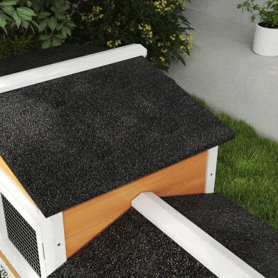 PawHut Conejera Exterior 157,4x53x99,5cm Jaula para Conejos Grande con Ruedas Techo Asfáltico Bandejas Extraíbles Rampa Natural