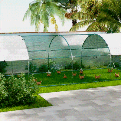 PawHut Gallinero 280x760x197 cm con Cubierta de Tela Oxford Impermeable y Resistente a los Rayos UV para Patio Plata