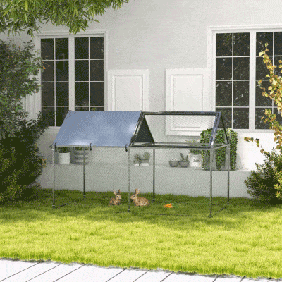 PawHut Parque para Mascotas de Acero con 1 Puerta Superior y 1 Tela Superior de Anti-UV para Exterior 198x100x120 cm Plata