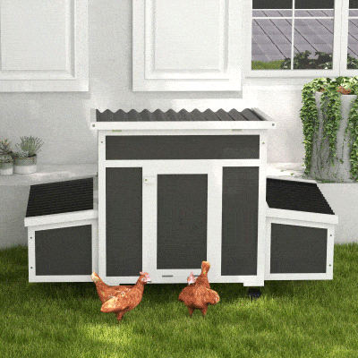 PawHut Gallinero para Exterior 147x93,5x89,5cm con Ventana Nido Bandeja Extraíble y Perchas Jaula para 1-6 Gallinas Gris Oscuro