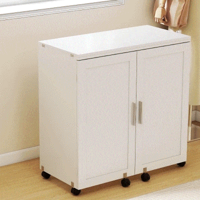 HOMCOM Tavolo da Cucito Pieghevole con Ripiani e Ruote con Blocco