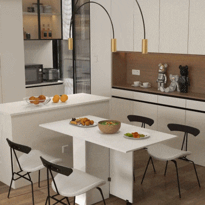 HOMCOM Folding Dining Table White with 2-Tier Shelves