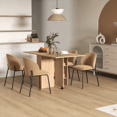 HOMCOM Folding Dining Table with 2-Tier Shelves Natural