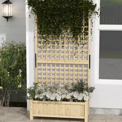 Outsunny Wood Planter with Trellis for Climbing Plants Natural